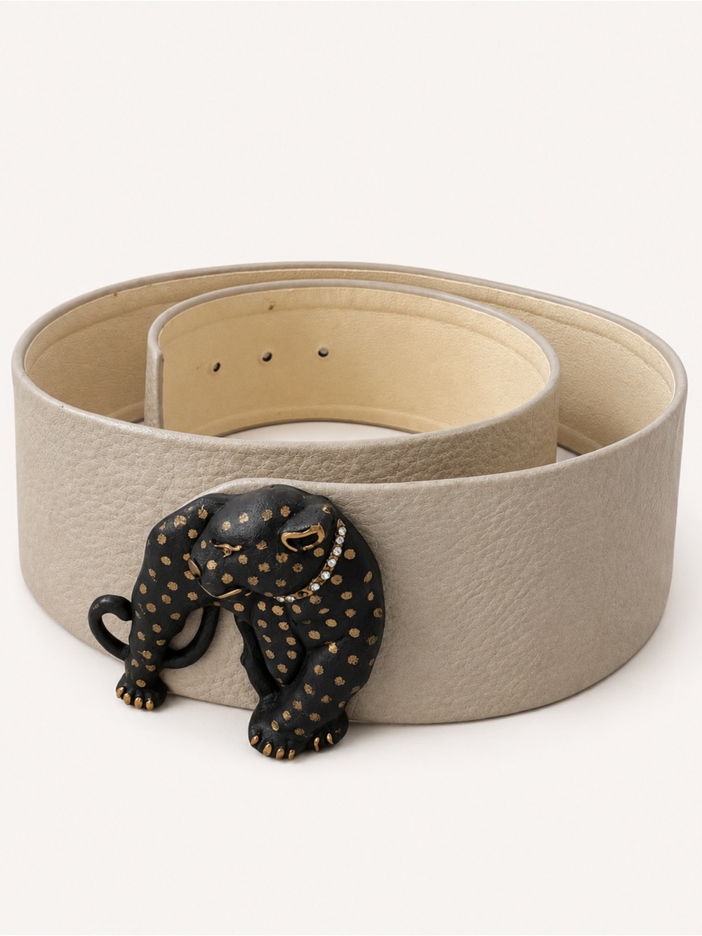 Vintage Suzi Roher Cream Leather Belt with Black Leopard Buckle